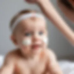 Gentle application of cream on a baby's skin