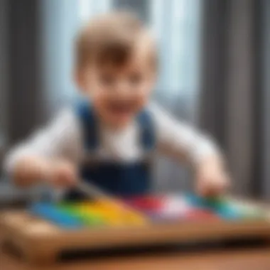 Child playing a xylophone with joy.