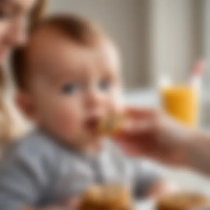 A parent carefully offering a cookie to a baby