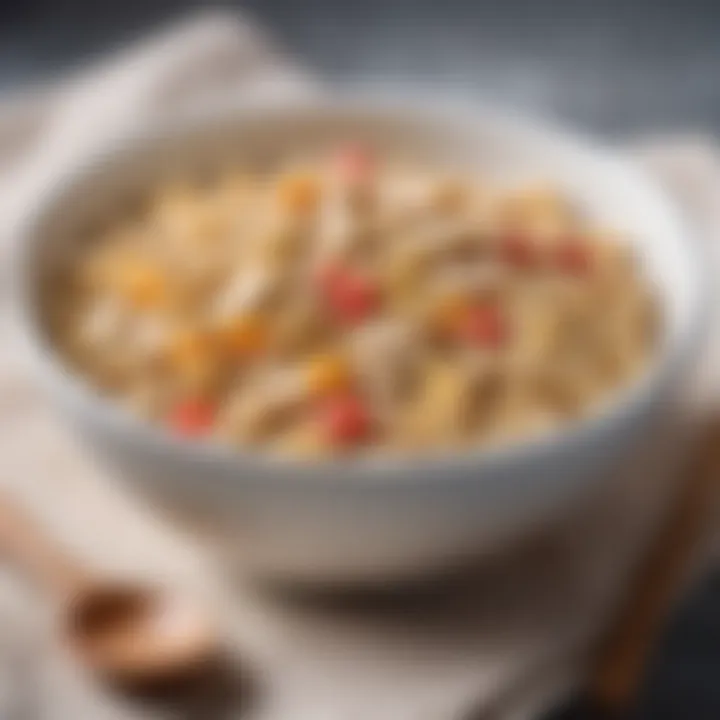 A bowl filled with prepared infant cereal ready for feeding