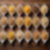 A variety of infant cereals displayed on a wooden table