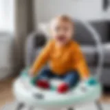 Child exploring a jumperoo with excitement