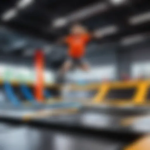 Vibrant indoor trampoline park filled with children jumping and playing safely