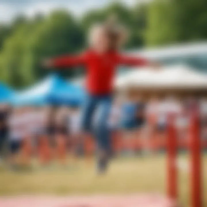 Outdoor jumping event featuring various attractions for kids