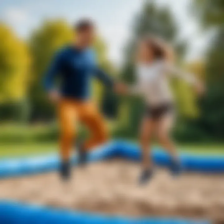 Parents closely supervising children as they enjoy jumping activities