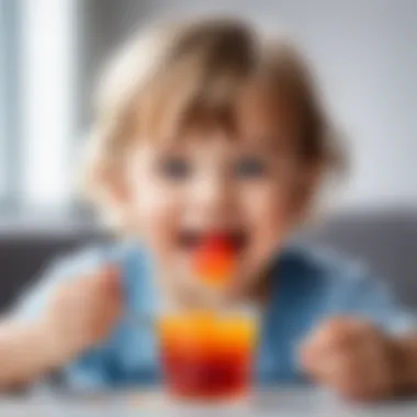 Child enjoying a spoonful of jelly, highlighting happiness