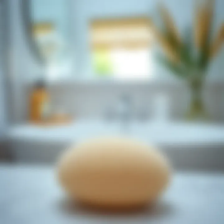 Konjac Sponge in Bathroom Setting Konjac sponge in a serene bathroom setting