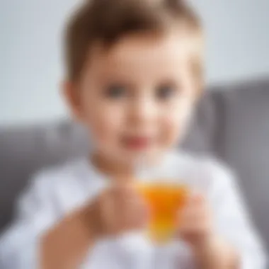 Child holding a glass of liquid with probiotic content