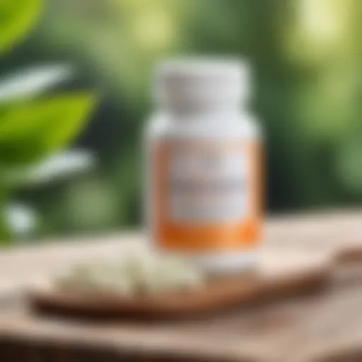 Probiotic supplement on a wooden table with natural background