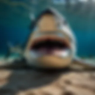 Size Comparison in Marine Life A breathtaking image capturing the size comparison of the largest shark to other marine life.