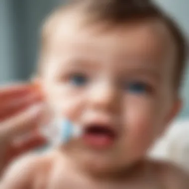 A close-up of a baby receiving a probiotic supplement.