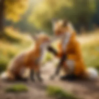 An artistic depiction of the Little Prince meeting a fox, symbolizing friendship.