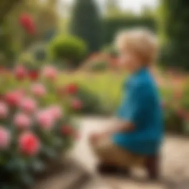 A serene image of the Little Prince contemplating the beauty of a rose garden.