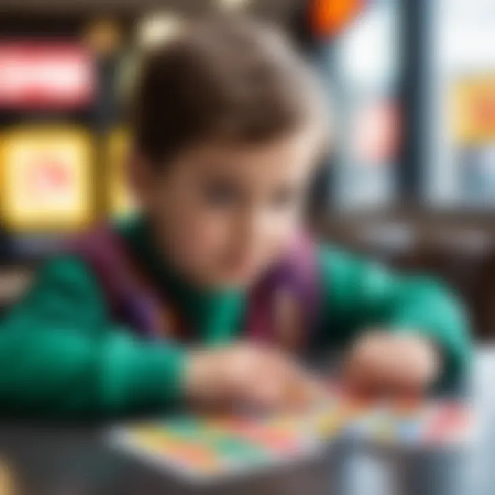 Child engaging in a colorful lotto game with vibrant cards