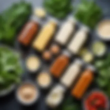 Low-Calorie Dressings for Healthy Eating A selection of low-calorie dressings alongside fresh greens
