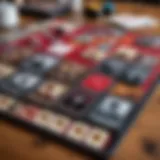 A close-up of a Mafia board game set up with cards and tokens