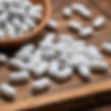 A close-up of magnesium citrate capsules on a wooden surface