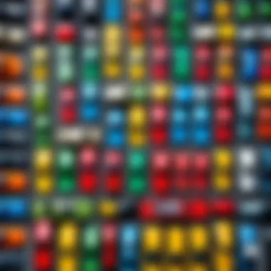 A Vibrant Collection of Toy Cars Colorful array of toy cars arranged playfully on a surface