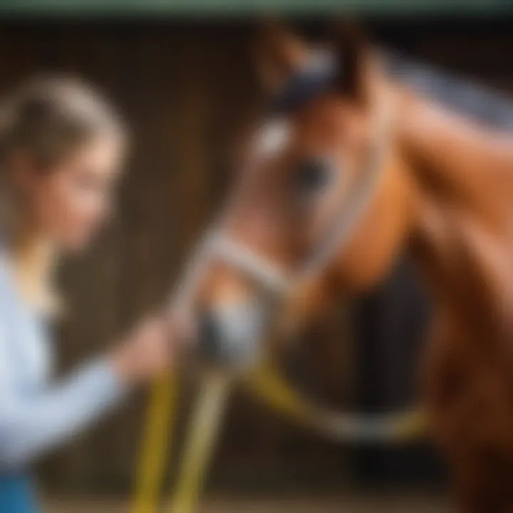 Measuring a horse with a tape measure to show height