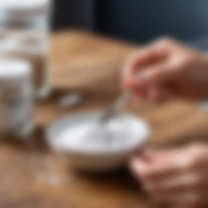 A person measuring magnesium citrate dosage with a spoon