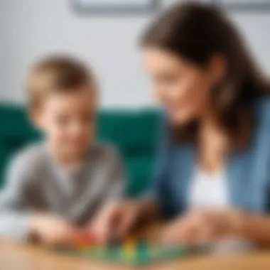 Parent guiding a child during a memory game