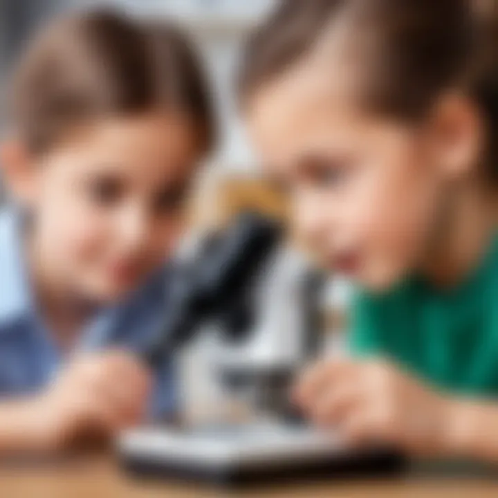 Children using a beginner-friendly microscope in an educational setting.