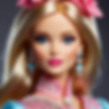 A close-up view highlighting the intricate designs and craftsmanship of modern Barbie dolls