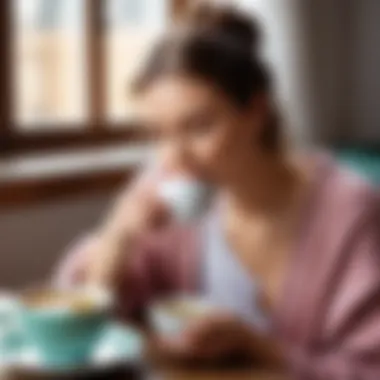 A mother enjoying a calm moment with a cup of tea