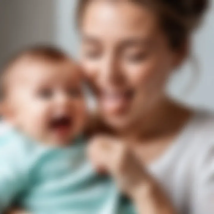 A joyful mother playing with her teething baby