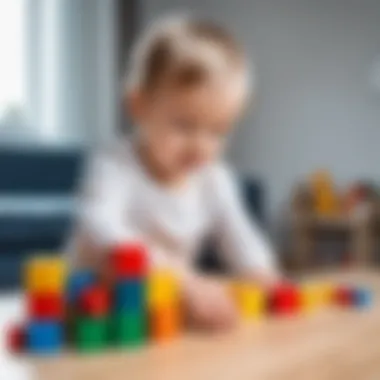 A young child practicing motor skills with building blocks