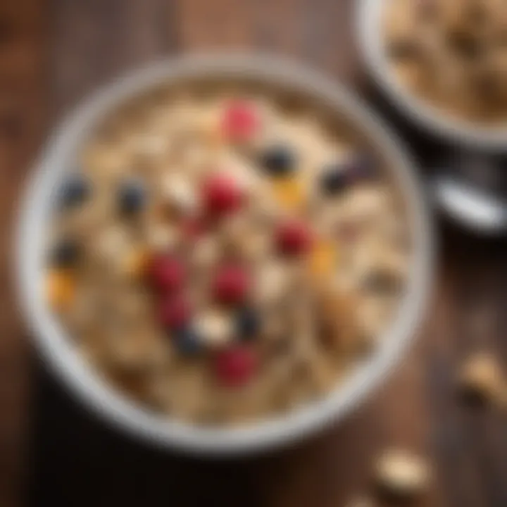 A close-up of a homemade sugar-free muesli recipe spread on a wooden table