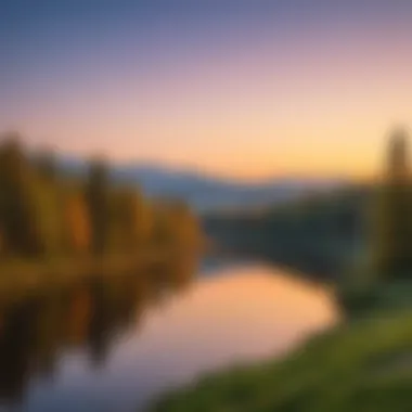 The Transition from Day to Night A serene twilight landscape depicting the transition from day to night