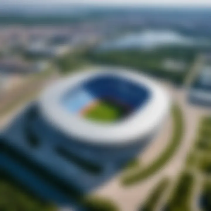 Aerial view of the stadium highlighting its location and surrounding infrastructure