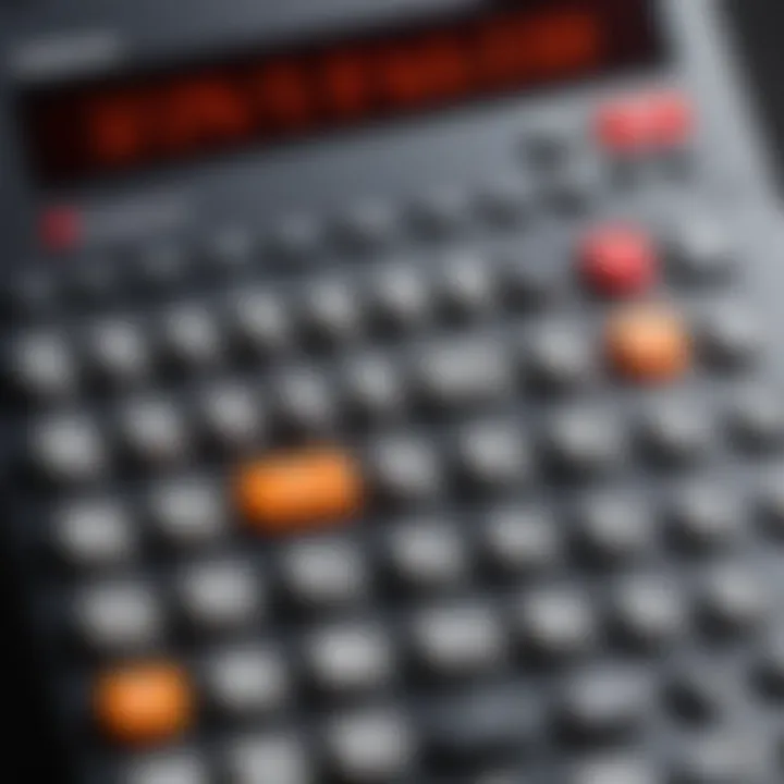 A close-up view of a non-programmable calculator showcasing its buttons and display.