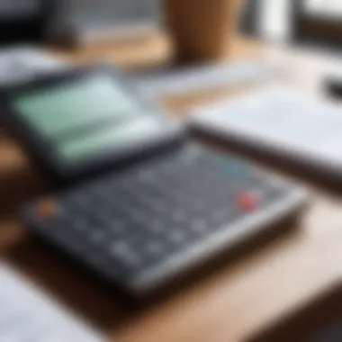 A professional environment displaying a non-programmable calculator alongside business documents.