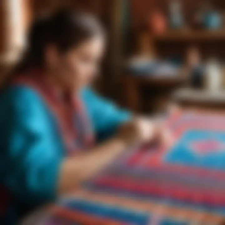 Artisan weaving Orenburg shawls with traditional techniques