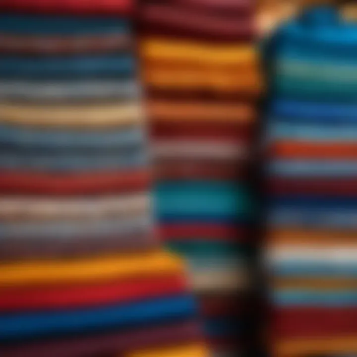 A variety of Orenburg shawls displayed in a market