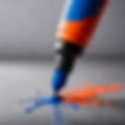 Close-up of a paint marker's tip with vibrant ink.