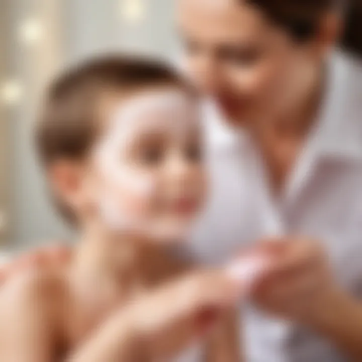 Parent applying calamine lotion on child's skin