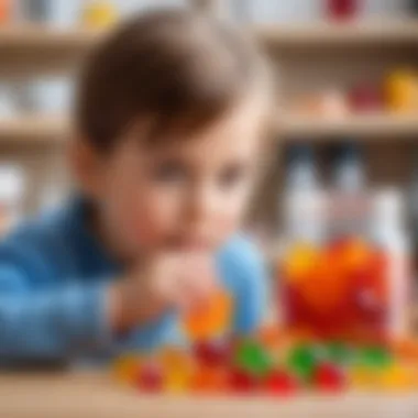 A thoughtful parent examining gummy candy ingredients.