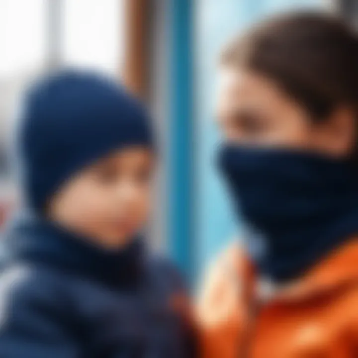 A parent helping a child put on a balaclava