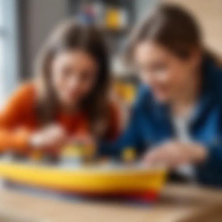 Parent and child collaborating on a Lego boat project