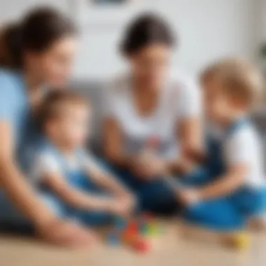 Parent interacting with child using musical tools