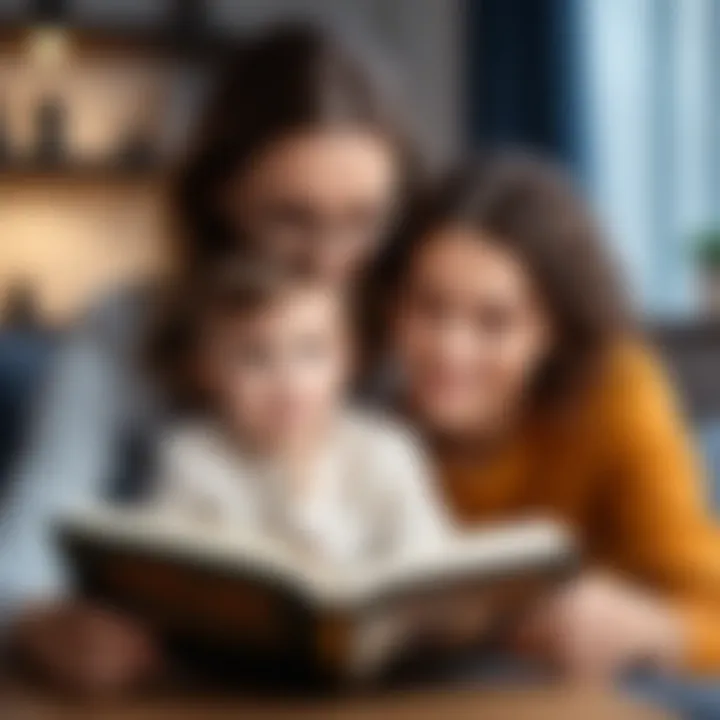 Parent reading a book with a child to encourage speech