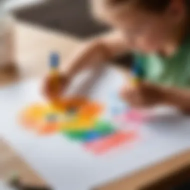 A parent carefully cleaning a child's drawing to preserve it.