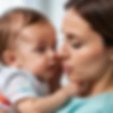 Parent comforting baby during nasal care