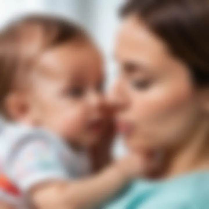 Parent comforting baby during nasal care