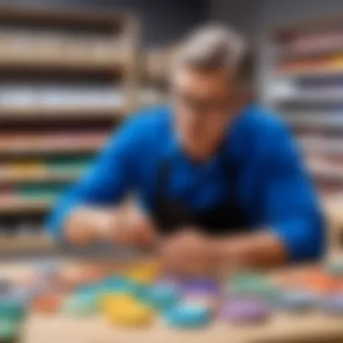 A thoughtful parent inspecting a set of 12-color modeling clay in a store.