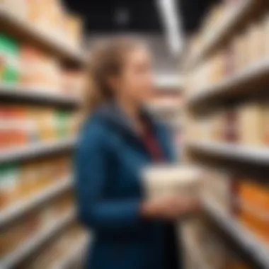 A thoughtful parent selecting packaged porridge at a store