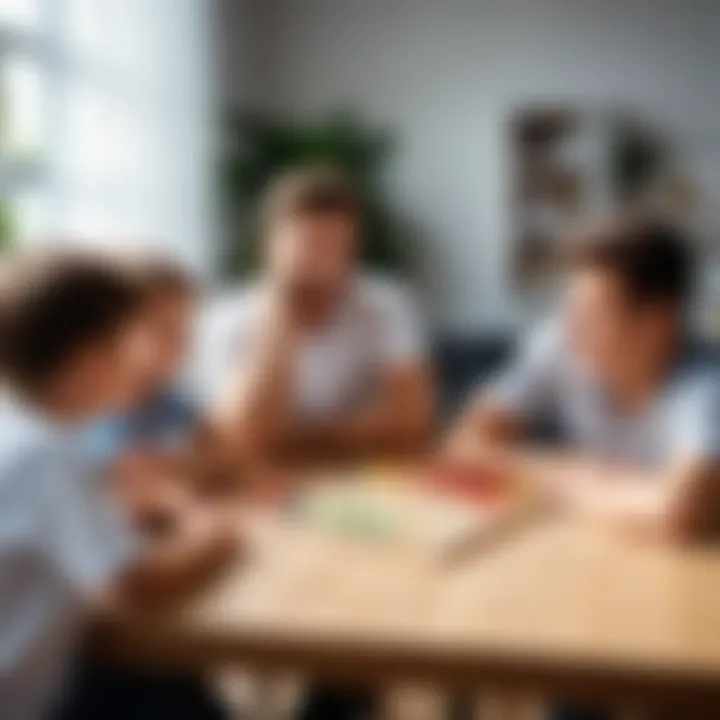 Parents guiding children in playing the Guess Who game.